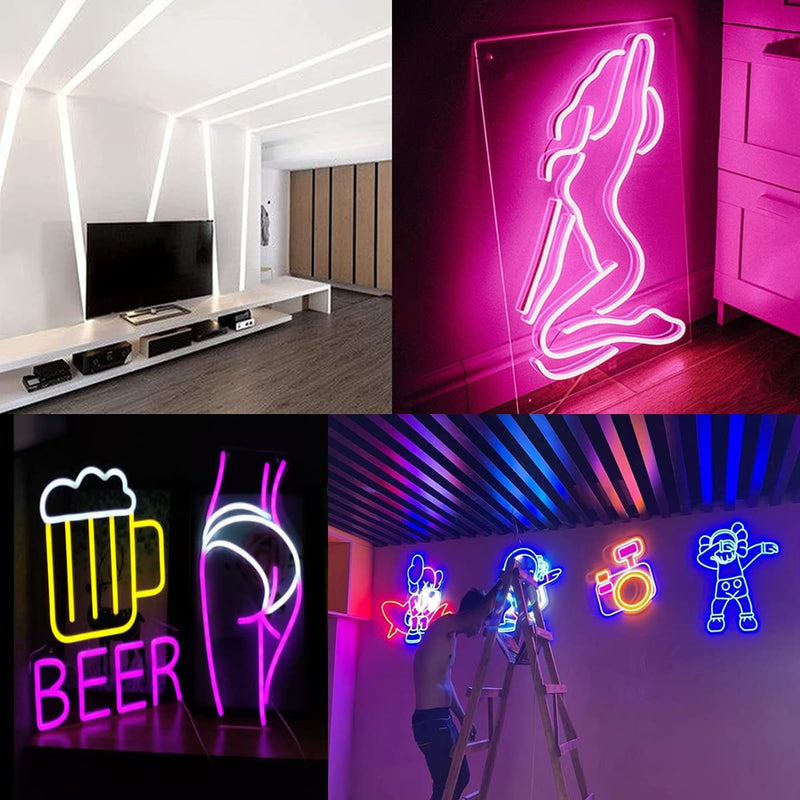 Pink Neon LED Strip Lights，5M 12V DC 600 SMD2835 LEDs Waterproof Rope Light for Indoor Outdoor Home Decoration (Pink Without Power Supply) Pink Without Power Supply