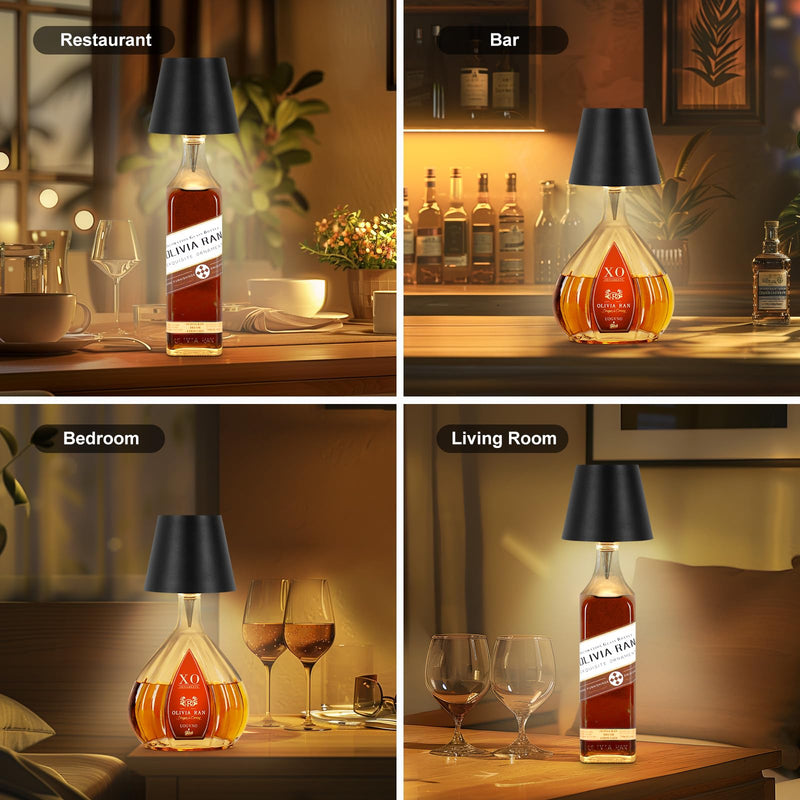 Wireless Bottle Lamp, 2024 New 3 Color Rechargeable Wine Bottle Lights for Bars Restaurants (Black, 1PC) Black