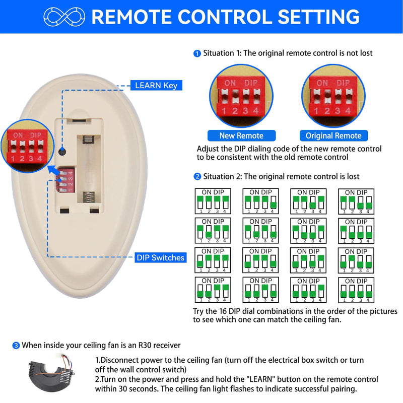 35T1 Ceiling Fan Remote Control Replacement for Harbor Breeze Allen Roth, 303.9MHz, 3-Speed, Light Dimmer, Learn Key, Replace FAN-11T FAN-53T FAN-HD L3HFAN35T FAN-35T L3HFAN35T1 FAN-35T1 (Remote Only) 35T Remote
