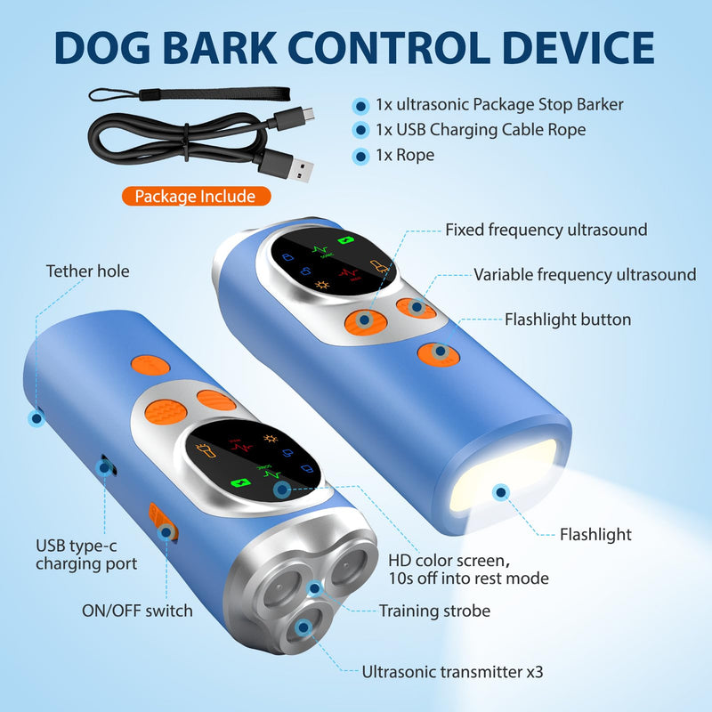 dessports Anti Barking Device for Dogs - 50FT Range Bark Shield for Stopping Bad Behavior - Ultrasonic Dog Bark Deterrent for Training (Blue) Blue