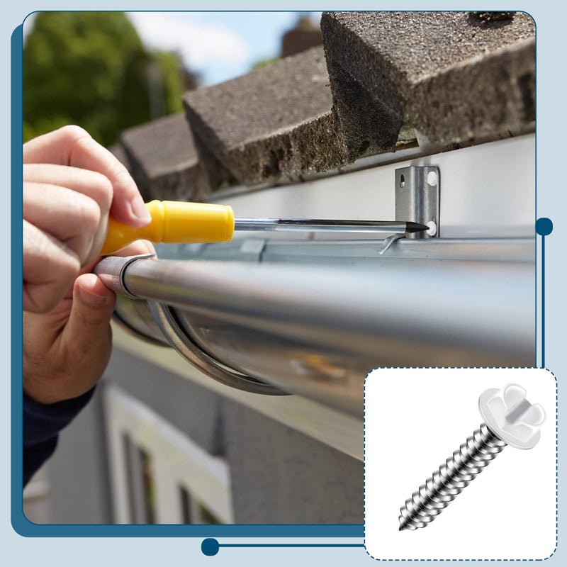 120 Pcs #8 White Gutter Screws White Sheet Metal Screws White Hex Washer Head Screws White Self Tapping Screws White Zip Wood Screws for Gutter and Downspout (1/2 Inch, 1 Inch, 1-1/4 Inch) 1/2 Inch, 1 Inch, 1-1/4 Inch