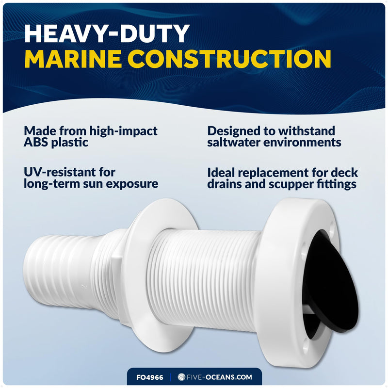 Five Oceans Boat Through Hull with Scupper Valve - Self-Bailing Deck Drain for Pontoon & Boats