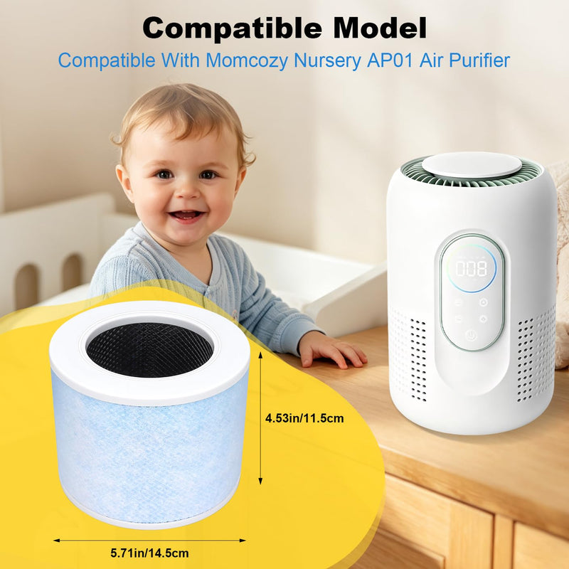 AP01 Filter Replacement - Compatible with Momcozy AP01 Nursery Air Purifier, 4-in-1 H13 filter High-Efficiency Activated Carbon Filter Filtration System, 2 Pack