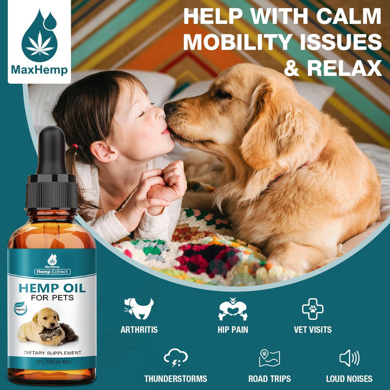 1 Packs Pet Неmр Oil for Dogs and Cats- Anxiеty, Stress Pain Holistic Inflammation Relief - for Joint Hip Аrthritis, Calming Oil Drop, Organic Pets Treats 1-Pack