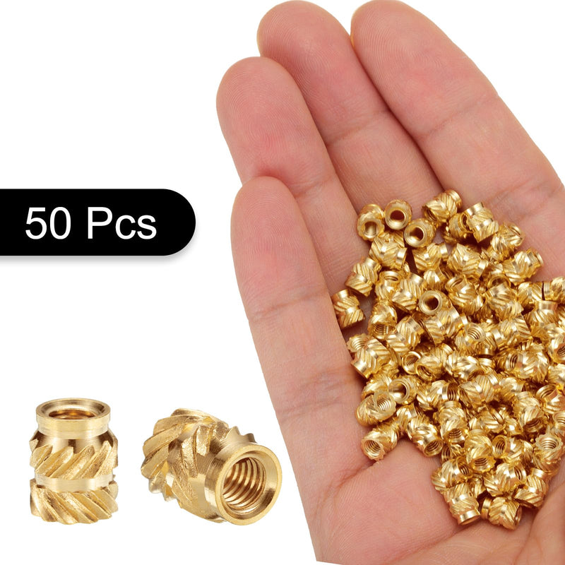 uxcell 50pcs M3 Threaded Inserts Brass Heat Set Insert M3x6mm, OD 5mm Knurled Insert Nuts, 3D Printing Brass Nuts Female Threaded Inserts Nuts M3x6x5mm(ID*Lenth*OD) 50