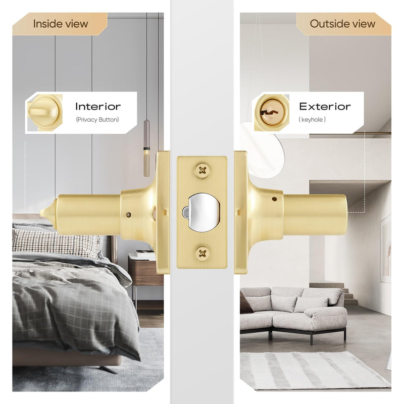 Leydebong 2 Pack Keyed Entry Lever Lock, Square Sleek Door Handle with Keys Gold Entry Lever for Office & Exterior Door Keyed Alike Door Handle Satin Brass