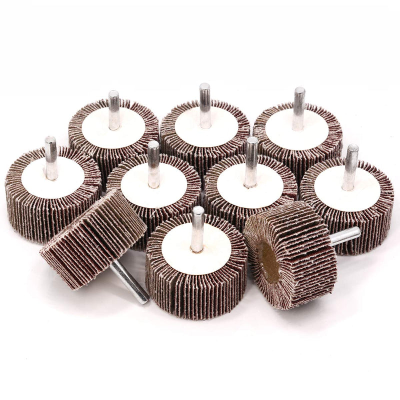 Koopi 10 Pack 2" x 1" x 1/4" Flap Wheels, 80 Grit Aluminum Oxide Sanding Shank Mounted Flap Wheels for Drill - Abrasive Grinding Tool