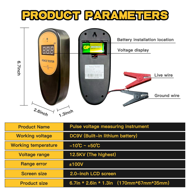 Electric Fence Tester and Fault Finder, 13KV Digital Electric Fence Voltage Tester 500V-13000V Pulse Meter, Quick Repair & Troubleshooting Tool for Farm, Ranch, Horse and Cattle Fences