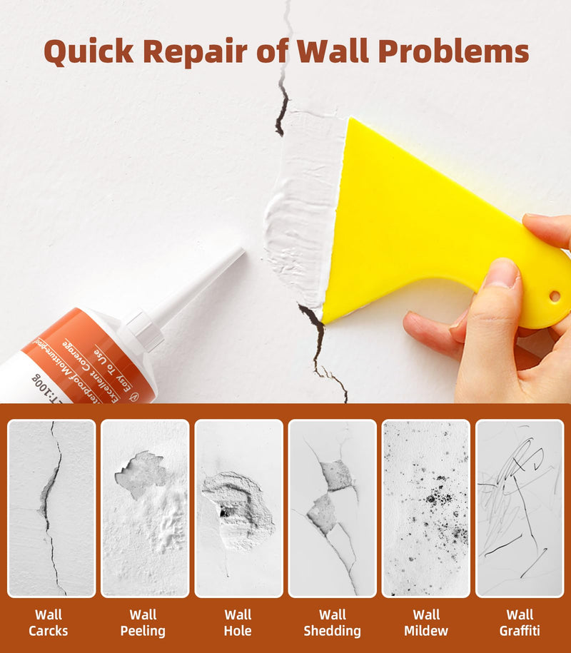 NINGOO Drywall Repair Kit,Wall Patch Repair Kit,2 Pack Wall Patching Agent,Simple Filling of Wall Holes＆Efficient Crack Repair, Plaster Wall Repair,Apartment Friendly, White, BQG201 2 Pack＆Wall Patch