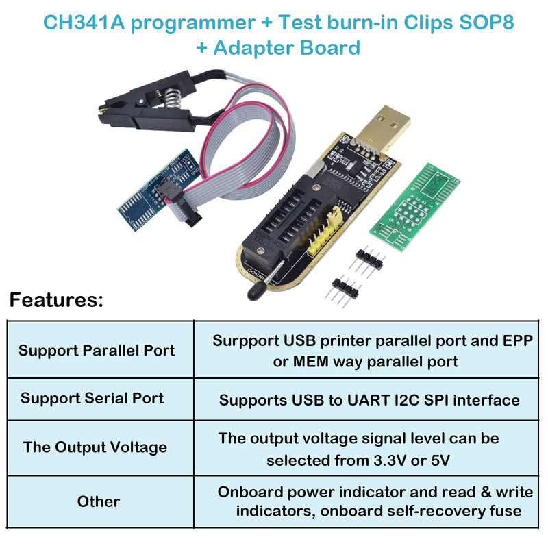 CH341A 24 25 Series EEPROM Flash BIOS USB Programmer Module +SOIC8 SOP8 Test Clip for EEPROM 93CXX/25CXX /24CXX
