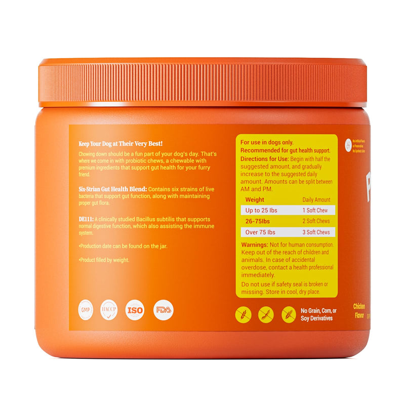 Probiotics for Dogs - Digestive Enzymes for Gut Flora, Digestive Health, Diarrhea & Bowel Support - Clinically Studied DE111 - Dog Supplement Soft Chew for Pet Immune System - Chicken
