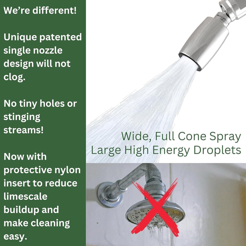 High Sierra® - CLASSIC™ Solid Lead-Free Metal 1.8 GPM Award Winning. Low Flow Shower Head. Patented Nozzle Never Clogs - Polished Chrome Finish