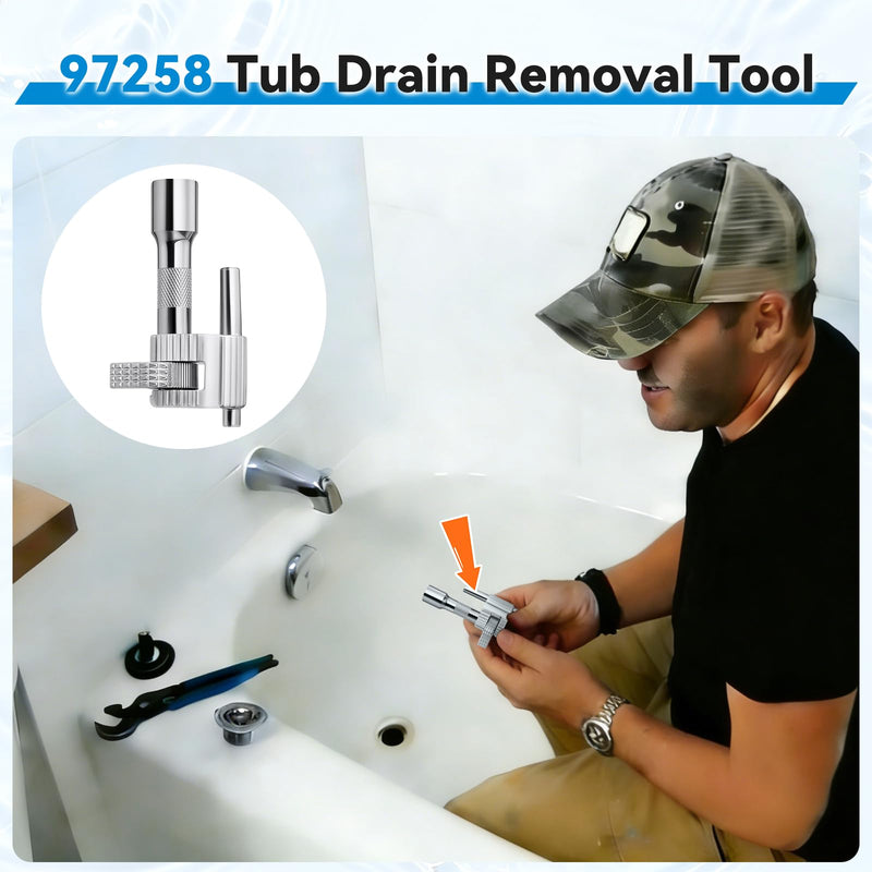 97258 Tub Drain Removal Tool Extractor - with 3/8" Drive Interface for Removes Old Broken Stubborn and Rusted Drains