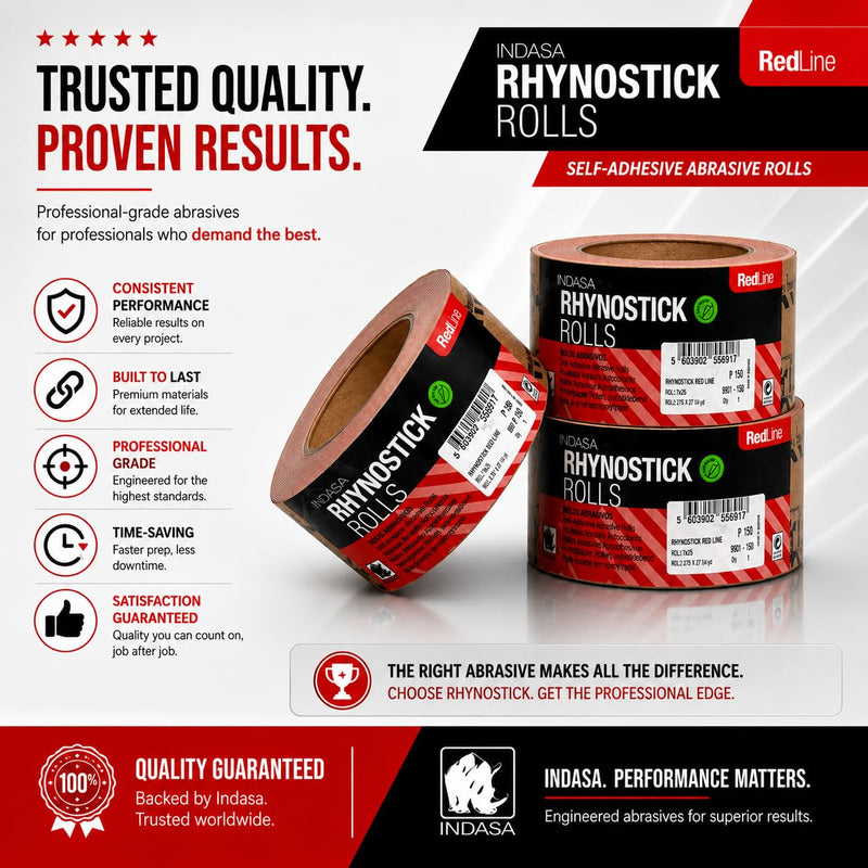 Indasa 2.75" PSA Sandpaper Roll - 27 Yard Rhynostick 600-Grit Long Continuous Roll, Self-Adhesive Stickyback Sand Paper for Woodworking, Automotive, Metal (Aluminum Oxide Plus Lubricant) 600-Grit Aluminum Oxide Plus Lubricant