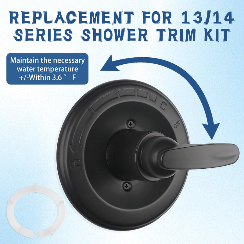DFD Replacement for Delta 13/14 Series Shower Handle Trim Kit, for Delta R10000 Valve, Cartridge and Valve Not Included, Matte Black