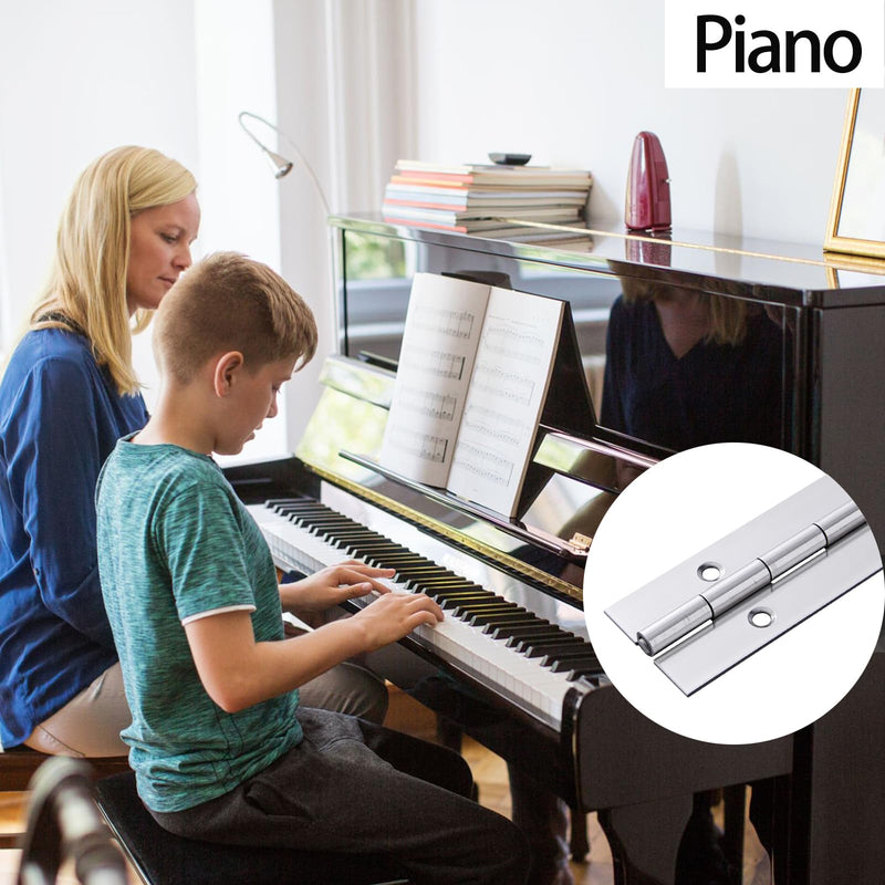 2 Pack Heavy Duty Piano Hinge 30 Inch x 1.5 Inch, 0.060'' Thick Stainless Steel Piano Hinge with Holes, 30" Continuous Hinges for Cabinet Doors DIY Wood Boxes Furniture Industrial Project Silver