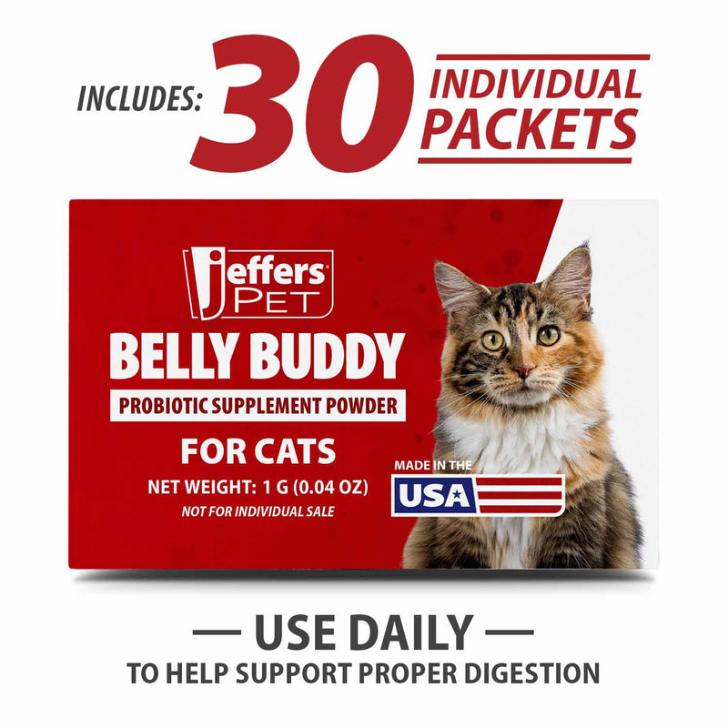 Jeffers Belly Buddy Cat Probiotic Powder Packets, 30 Count - Veterinary Formulated, Four Probiotic Strains & Vitamins for Gut Health, Diarrhea & Digestive Balance, Chicken Liver Flavor, USA Made For Cats 30 ct