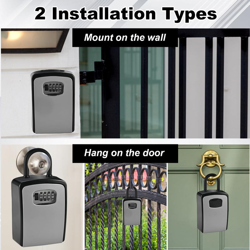 XXL Large Key Lock Box, 5.5”x4.1”x2.1” Waterproof Kirsite Combination Lockbox for Keys Outdoor, Portable Key Lock Box Wall Mount with Code (1 Pack, Black-Gray) 1pcs-XXL