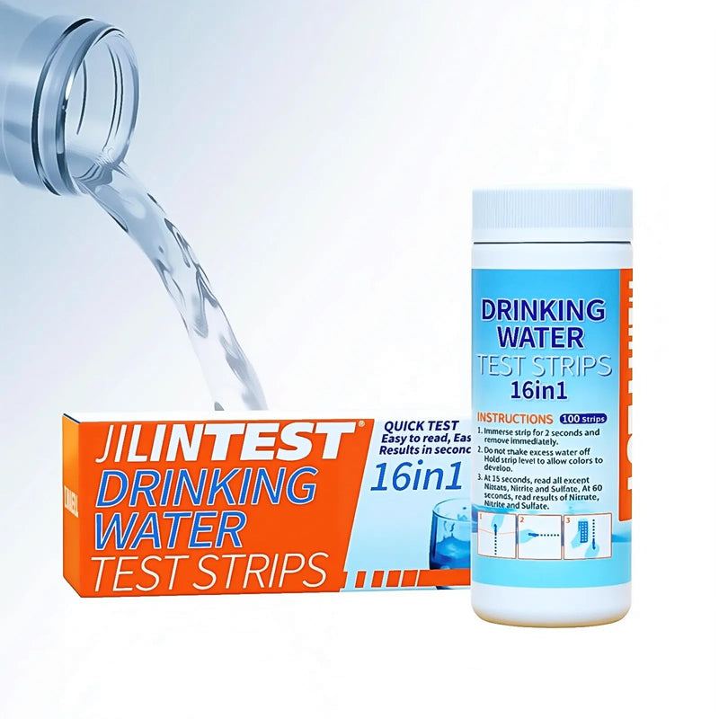 16 in 1 Drinking Water Test Kit - 100 Water Test Strips, Detects 16 Indicators Including Iron, Copper, Nickel, Zinc, Cobalt，PH - for Well Water, Tap Water, Drinking Water Testing