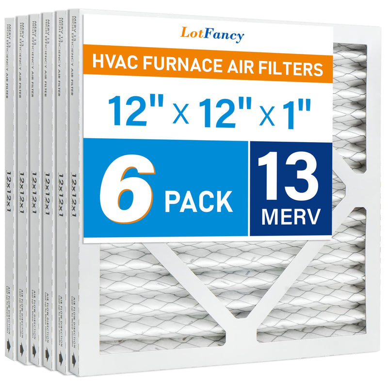 LotFancy 12x12x1 Air Filter MERV 13 6-Pack, Electrostatic Pleated HVAC Furnace Air Filter, Captures Pet Dander Smog Smoke, Actual Size: 11.75"x11.75"x0.75"