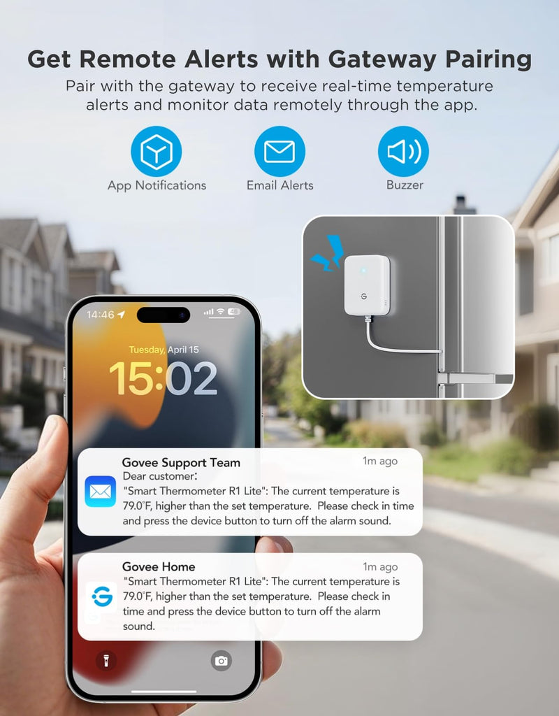 GoveeLife Refrigerator Freezer Thermometer 1 Pack, Bluetooth Temperature Sensor with Alarm, Smart APP Alerts for Fridge/Freezer/Tub(WiFi Gateway Not Included) 1 Sensor