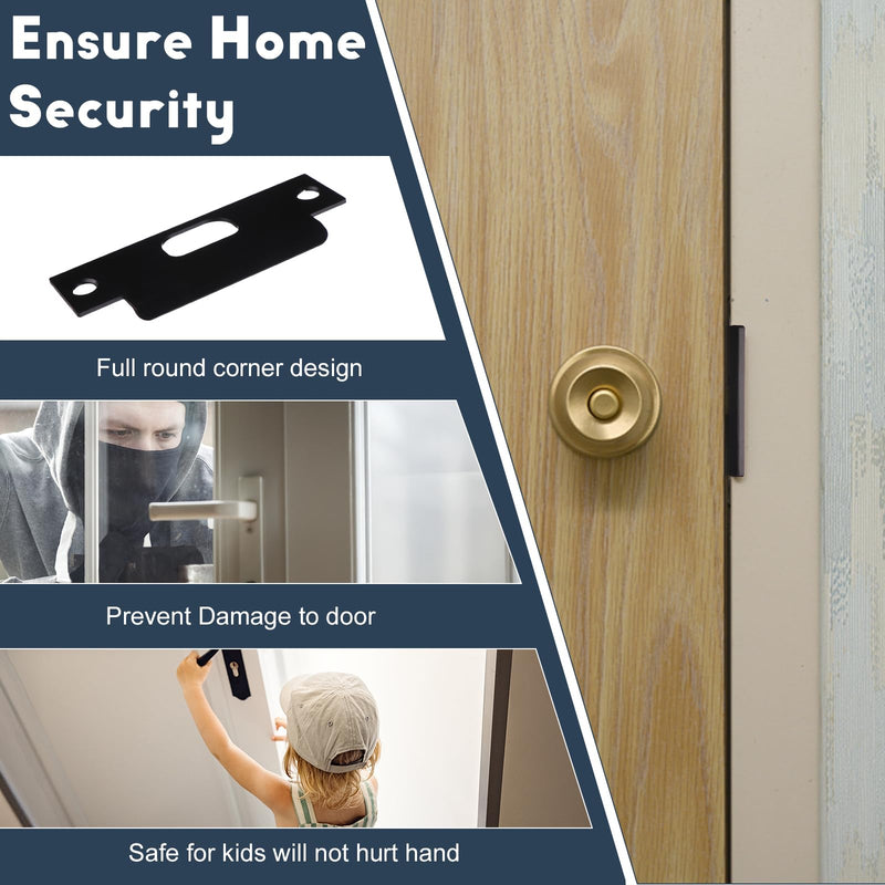 3Pcs Stainless Steel Strike Plate Universal Door Strike Plate 4 7/8" x 1 1/4" Deadbolt Strike Plate Door Backplate D-Shaped Hole Steel with Black Finish Replacement Lock T Strike Plate Style2
