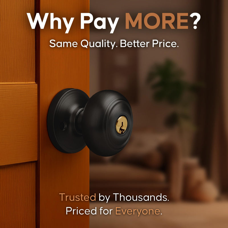 Copper Creek Colonial Entry Door Knob – Keyed Entry Handle with Lock and Key, ANSI Grade-3 Certified, DIY-Friendly Install for Interior and Exterior Entrance Doors – Matte Black (3 Pack) 3 Pack