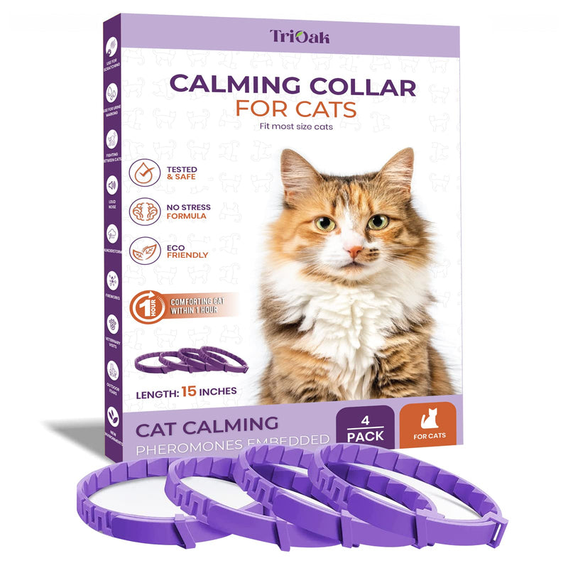 Pheromone Calming Collar for Cats: Breakaway Cat Calming Collar for Anxiety, Separation Stress, Multicat Aggression, Spraying, Meowing - for Indoor Use, Moving & Travel, 4 Pack (Purple) Purple