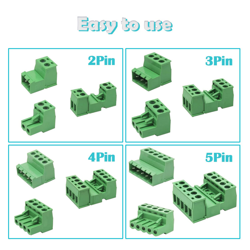 28 Sets Screw Terminal Block Connector Assortment Kit 5.08mm Pitch PCB 2Pin 3Pin 4Pin 5Pin Connectors for 24-12AWG Cable OLA007 28sets 2/3/4/5pin kit