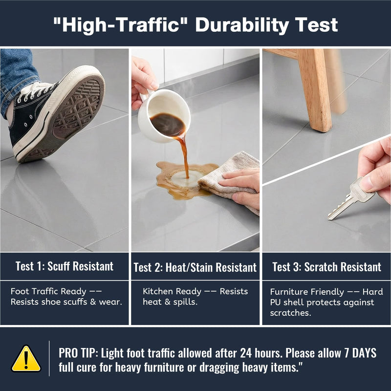 Tub and Tile Refinishing Kit - Light Gray Water-Based Polyurethane Paint - Odorless DIY Resurfacing for Floor Tiles, Countertops, Vanities & Shower Walls - No Mixing, Scuff-Resistant & Washable Semi-Gloss Finish (Modern Concrete Look) (16 oz)