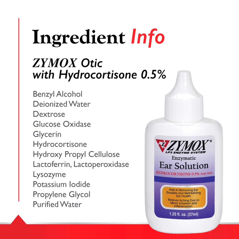 ZYMOX Enzymatic Ear Solution with 0.5-Percent Hydrocortisone, for Dog & Cat, 1.25 oz - PawsPlanet Australia