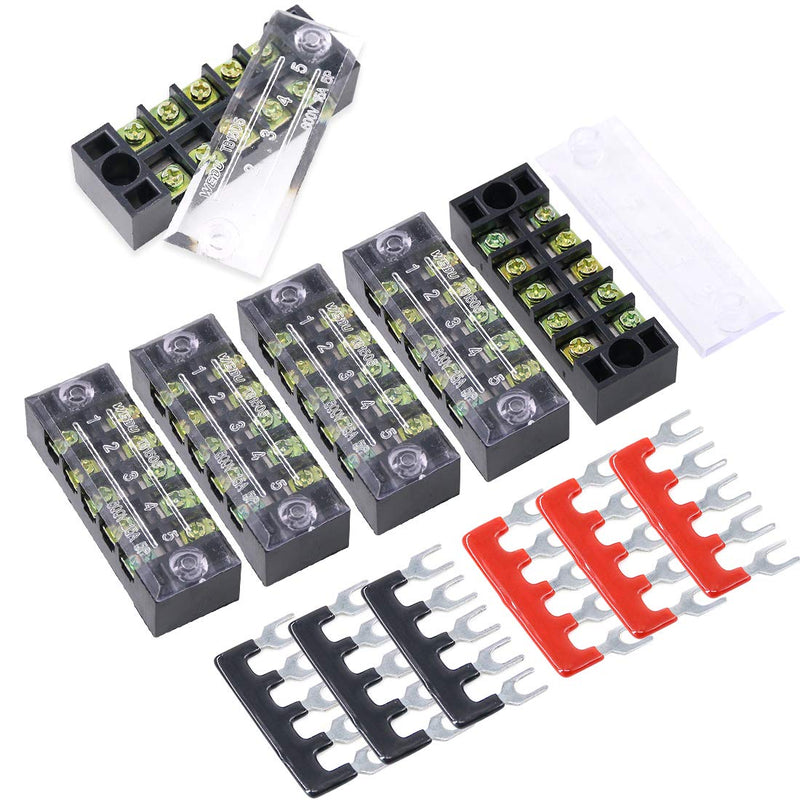 Hilitchi 12pcs 5 Positions Dual Row 600V 15A Screw Terminal Strip Blocks and 400V 10A Pre-Insulated Terminals Barrier Strip 15A 5P