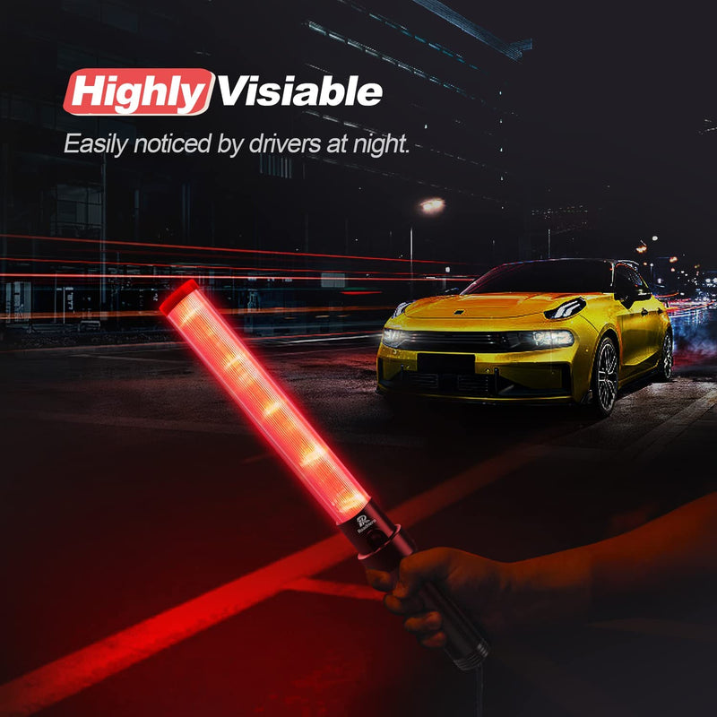 RoadHero 2 Pack Traffic Wand, 16 Inch Led Traffic Control Wands with 3 Flashing Modes, Air Marshaling Signal Wand Plus White LED on Tip for Airport, Parking, Car Directing 2 Pack of 16 inch