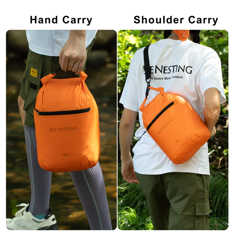 Bee Nesting 10L Waterproof Dry Bag, Wet/Dry Separation Sack with Strap（Orange） Orange