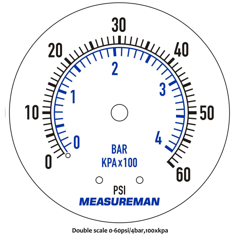 MEASUREMAN 2" Start and Clean Filter Pressure Gauge, Swimming Pool Filter Pressure Gauge, Spa, Aquarium, Water Pressure Gauge, 1/4" NPT Lower Mount 0-60Psi/bar Lower 60psi/bar Start and Clean