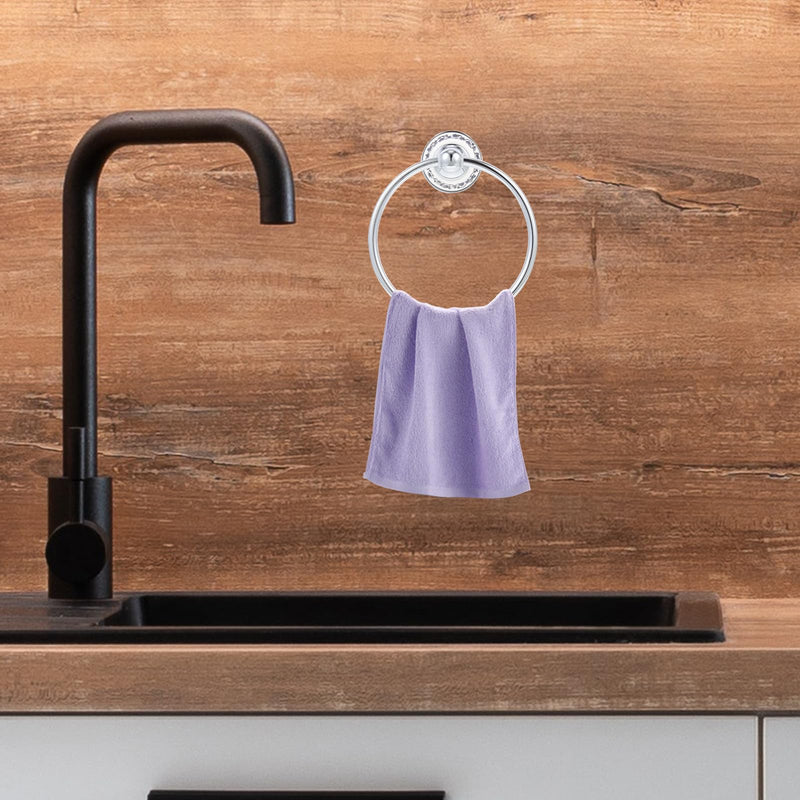 Beavorty Stainless Steel Chrome Plated Floral Porcelain Towel Ring Wall-Mounted Bathroom Towel Holder Sturdy and Kitchen Storage