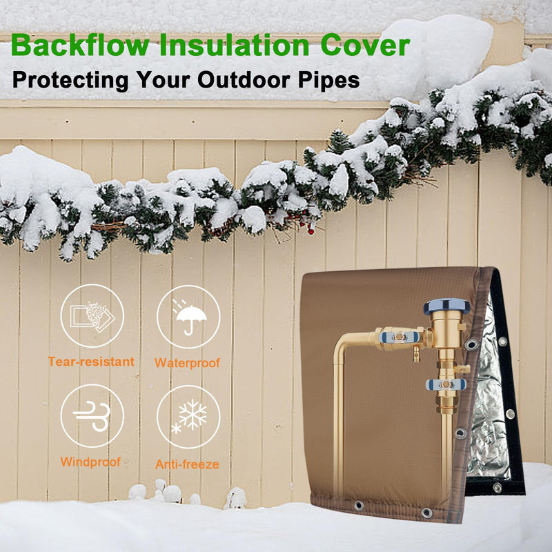 Backflow Preventer Insulated Cover (5˚F) Thick 6-Layer Fabric Pipe Insulation Cover (UV Coated) Winter Freeze Protection,for Water Well Pump Covers and Sprinkler Valve Covers (16" W X 20" H) 16"W X 20"H