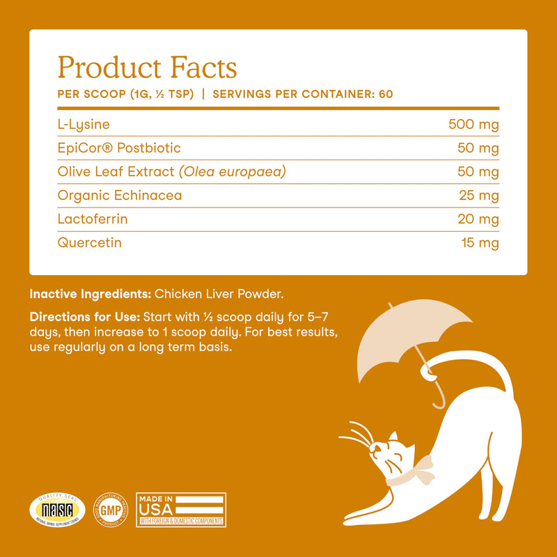Fera Pets Lysine Powder for Cats - Immune Support Supplement with Quercetin & Postbiotics - Promotes Respiratory Health & Normal Inflammatory Response - Helps Maintain Normal Eye Health - 60 Scoops