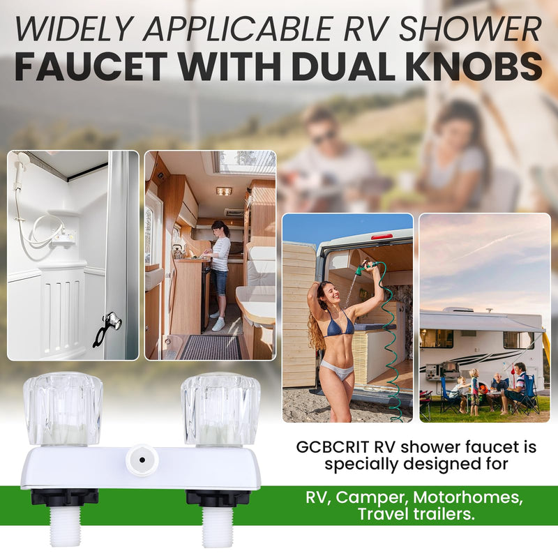 RV Shower Faucet, Dual-Handle Camper Shower Faucet with Acrylic Knobs, 4" RV Shower Valve Diverter, RV Outdoor Shower for RV, Camper Van, Outside and Inside Bathroom Shower (White) White