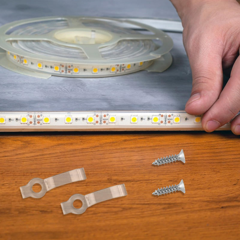 100 Pcs Strip Light Mounting Brackets, 10mm Outdoor LED Strip Light Mounting Clips, Led Light Strip Clips, One-Side Fixing Clips Brackets for 10mm Wide Waterproof Strip Lights, with 100 Screws