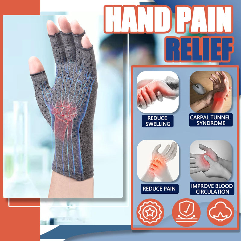 DRNAIETY 2 Pairs Arthritis Gloves, Fingerless Compression Gloves Women& Men, for Hand Arthritis, Carpal Tunnel Pain, Anti-Slip, Kept in Motion(M, Gray) Medium Gray-black