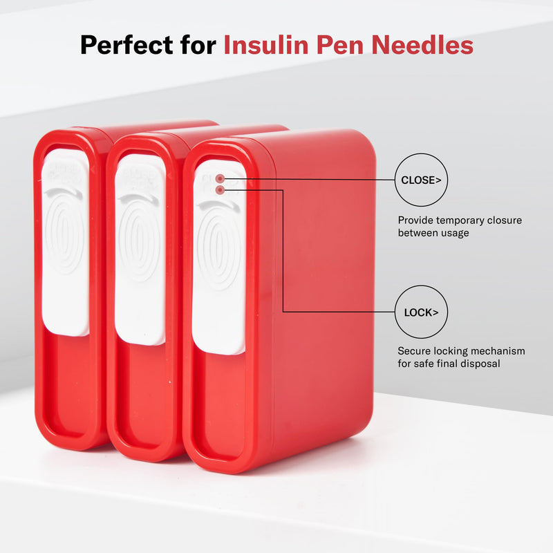 Alcedo Portable Sharps Container for Travel and Home Use (3-Pack), Small 0.1L Container for Diabetes Insulin Pen Needle Disposal, Biohazard Syringe Mini Container, Medical Grade 3