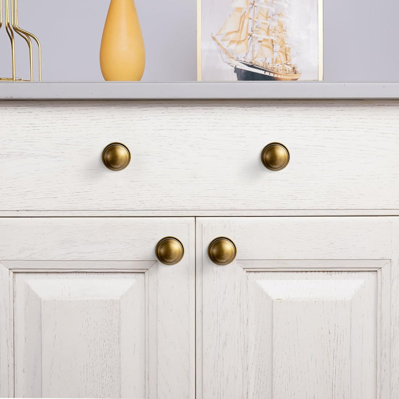 Goo-Ki 6 Pack Antique Brass Cabinet Knobs with Backplate Zinc Alloy Hardware - Vintage Brass Drawer Knob Single Hole Kitchen Cabinet Pulls with Spacer/Backboard G018Y