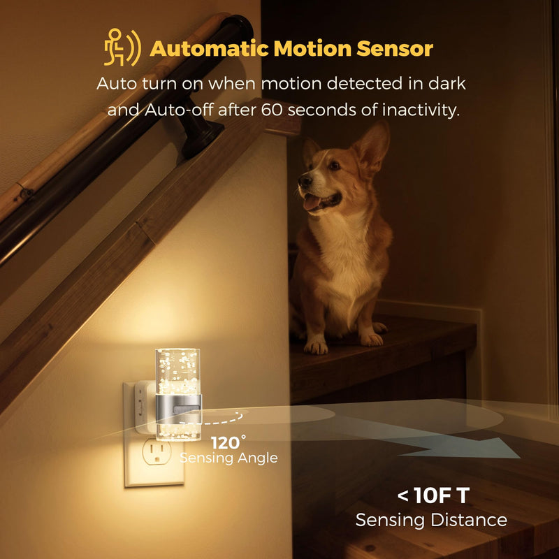 L LOHAS LED Motion Sensor Night Light,Dimmable Night Lights Plug into Wall, 2 Pack 3000K Night-Lights with 0-100 LM Adjustable, Acrylic Bubble Plug in Nightlight for Bathroom Hallway Nursery Sliver-motion sensor