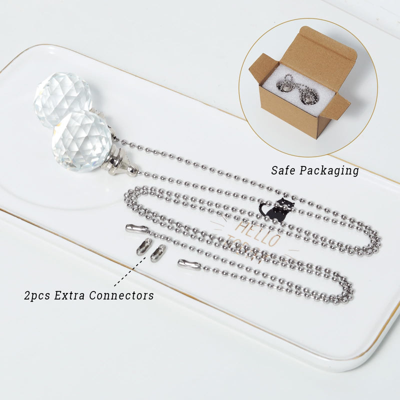 LONGSHENG - SINCE 2001 - Clear Crystal Prism Ball 30mm 2 Pieces Dazzling Crystal Ceiling Fan Pull Chain Pull Chain Extension with Connector for Ceiling Light Fan