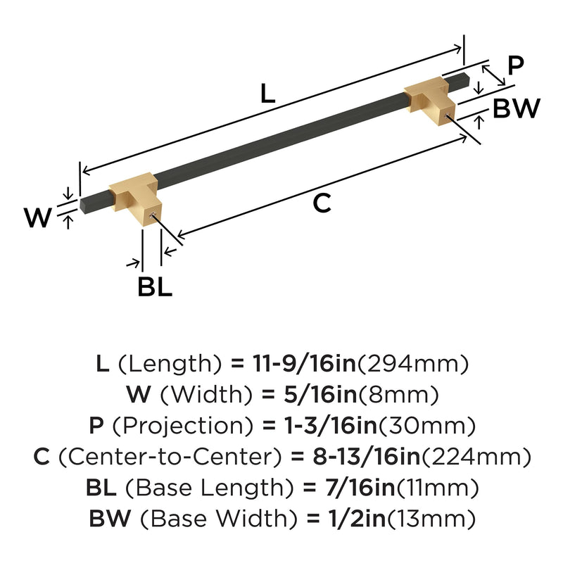 Amerock Urbanite 8-13/16 inch (224 mm) Center-to-Center Champagne Bronze/Matte Black Cabinet Pull, BP77822CZMB