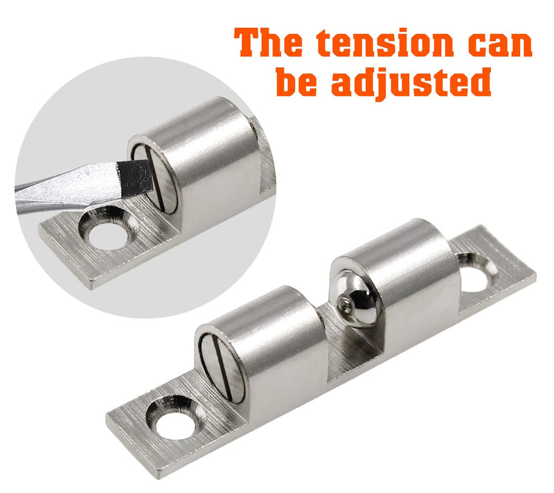 12Pcs 2"/ 50mm Double Ball Tension Roller Catch Latch, Solid Brass Hardware Fitting with Screws for Cabinet, Closet & Furniture Door, Chromium Plated 2"/ 50mm, 12 Pcs Silver