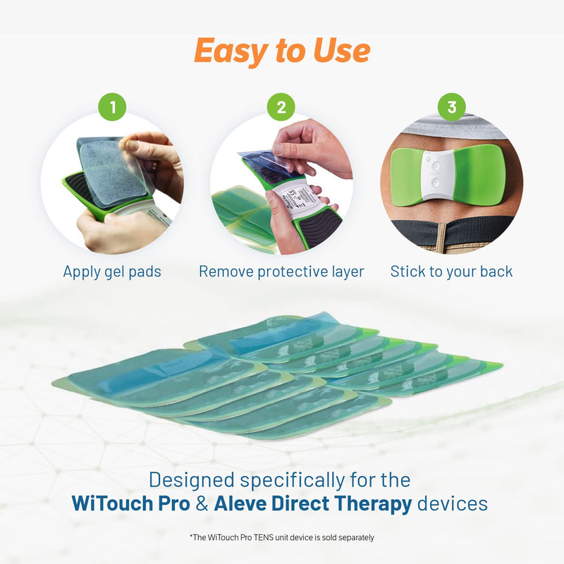 TENS Unit Replacement Gel Pads, WiTouch Pro & Aleve Direct Therapy TENS Pads Replacement, Reusable Self-Adhesive Electrode Pads for TENS Units (10 Gel Pads) 10 Gel Pads