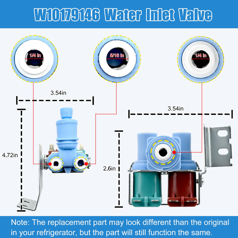 W10179146, WPW10179146 Water Inlet Valve Compatible with whirlpool, kenmore, maytag, amana, kitchen aid and ikea Refrigerator(not all models), Replacement: W10155357, 1546655, AP6016381, PS11749668 single valve
