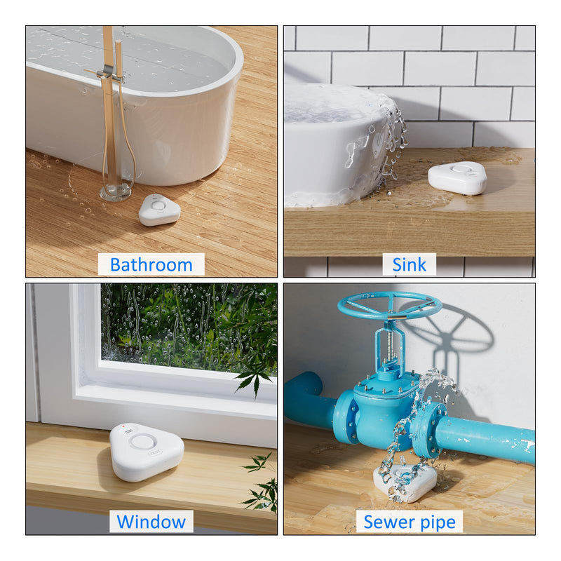Stechro Water Leak Detectors for Home 120dB Adjustable Alarm, Water Sensor Alarm Leak Detector for Basement/ Bathroom/Laundry Room/ Kitchen Water Alarms (Battery Operated) 1 Sensor White